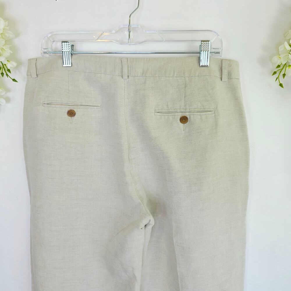 Van Heusen Studio Linen Blend Cropped Pants Capri 12 Beige Wide Leg Coastal Chic - Picture 5 of 15